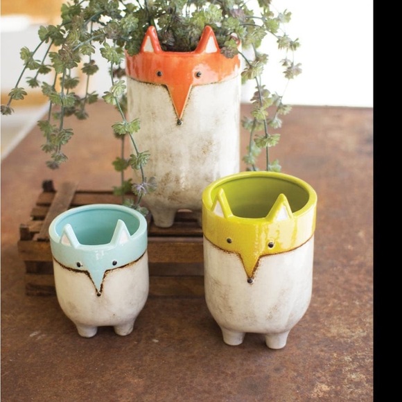 New The Fox Ceramic Succulent Mini Animal Planter Pot blue artistic 🪴 was $70 - Picture 7 of 10